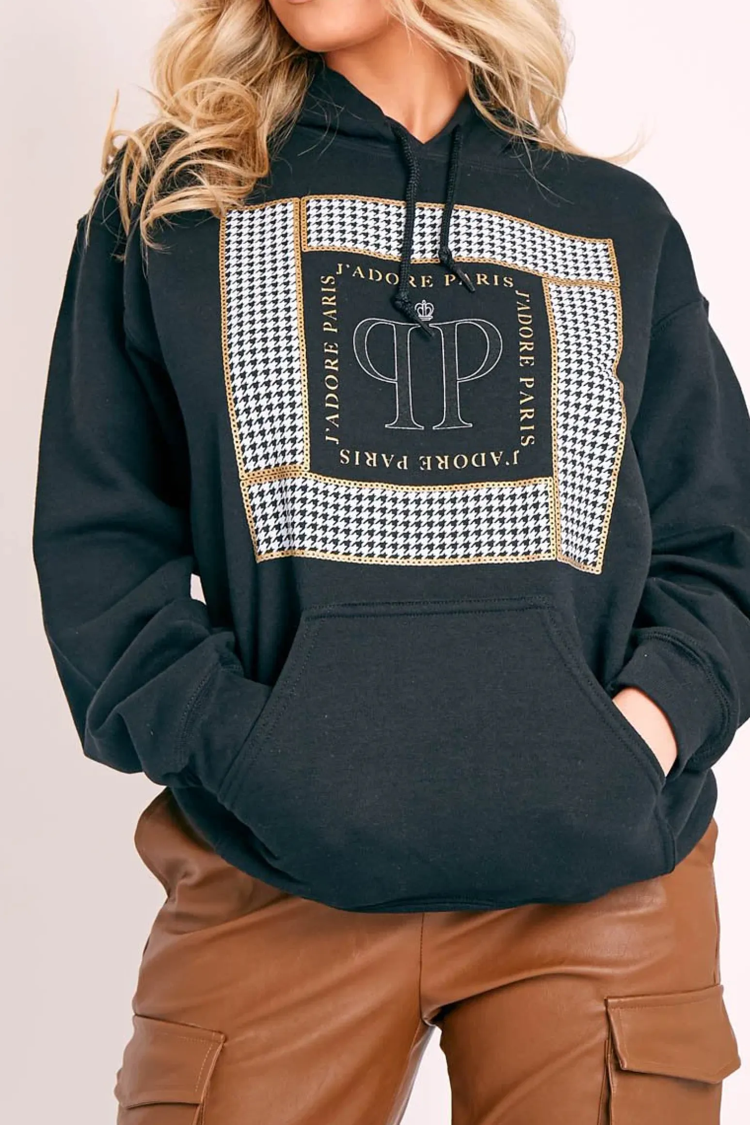 Rebellious Fashion Black J'adore Paris Printed Hoodie - Yalena