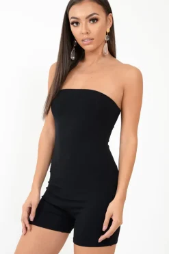 Rebellious Fashion Black Jersey Bandeau Playsuit - Cristyn