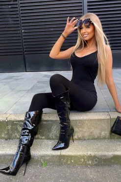 Rebellious Fashion Black Jersey Scoop Neck Jumpsuit - Kadia