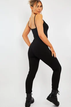 Rebellious Fashion Black Jersey Scoop Neck Jumpsuit - Kadia