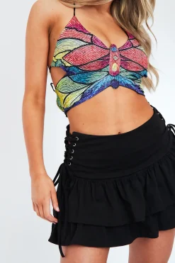 Rebellious Fashion Black Jersey Side Lace Up Mini Skirt - Cleo