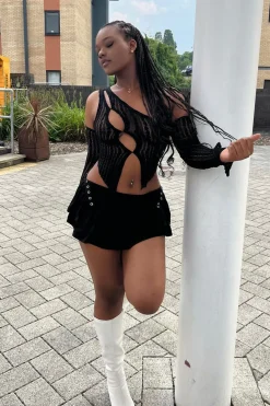 Rebellious Fashion Black Jersey Side Lace Up Mini Skirt - Cleo