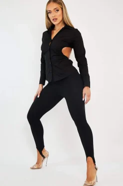 Rebellious Fashion Black Jersey Stirrup Leggings - Diara