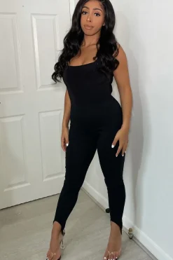 Rebellious Fashion Black Jersey Stirrup Leggings - Diara