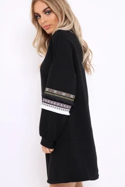 Rebellious Fashion Black Jumper Dress with Sleeve Trim Detail - Hermina