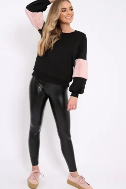 Rebellious Fashion Black Jumper with Fur and Pearl Sleeves - Izabella