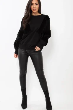 Rebellious Fashion Black Jumper with Fur on Front and Sleeves - Mercedes