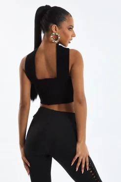 Rebellious Fashion Black Knit Choker Neck Cropped Top - Lia