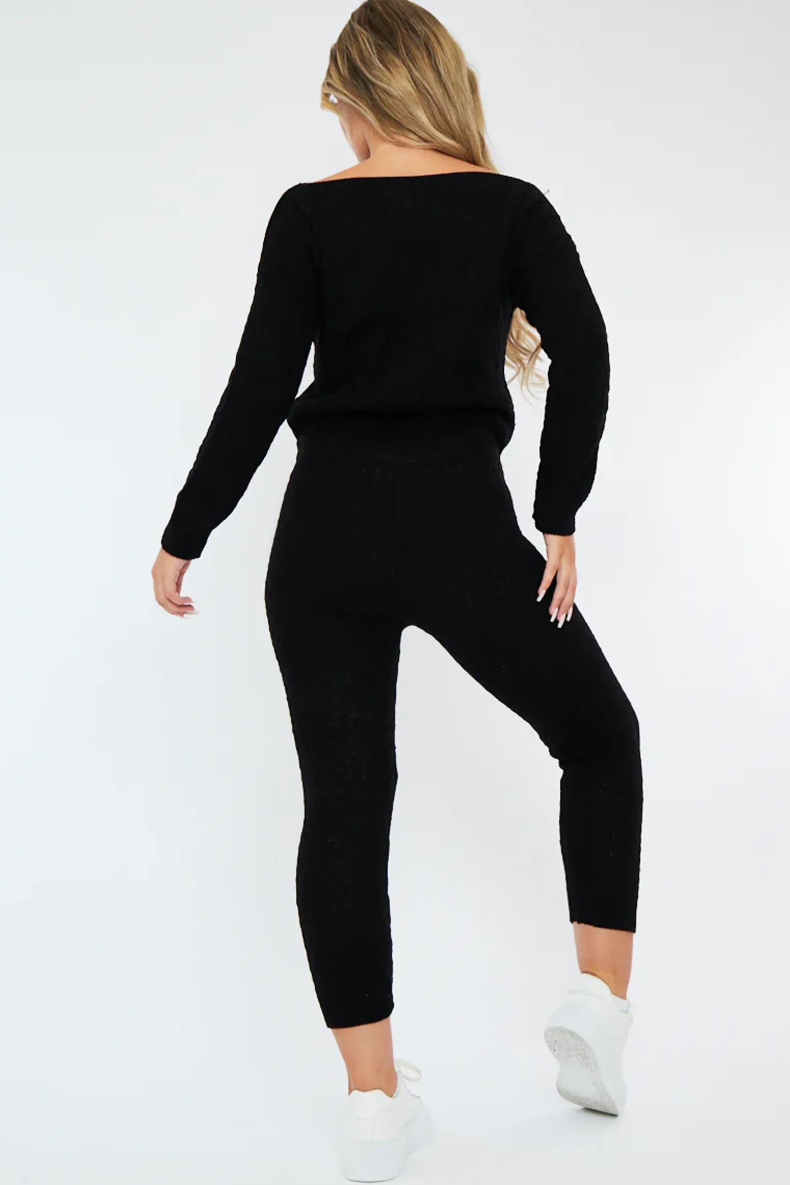 Rebellious Fashion Black Knit Cropped Jumper & Jogger Set - Kezzie