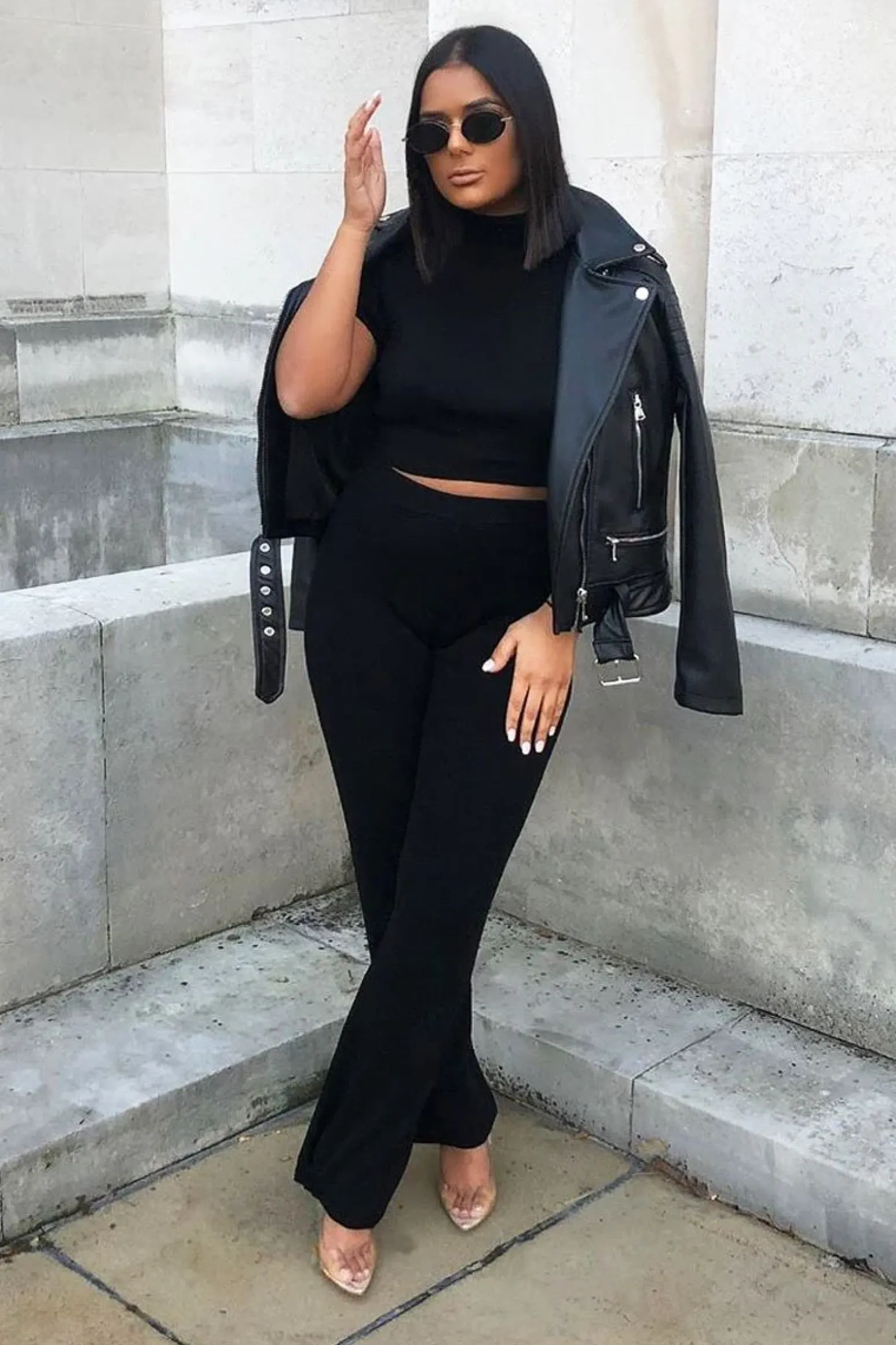 Rebellious Fashion Black Knit High Neck Crop Top and Trouser Co-ord - Helena