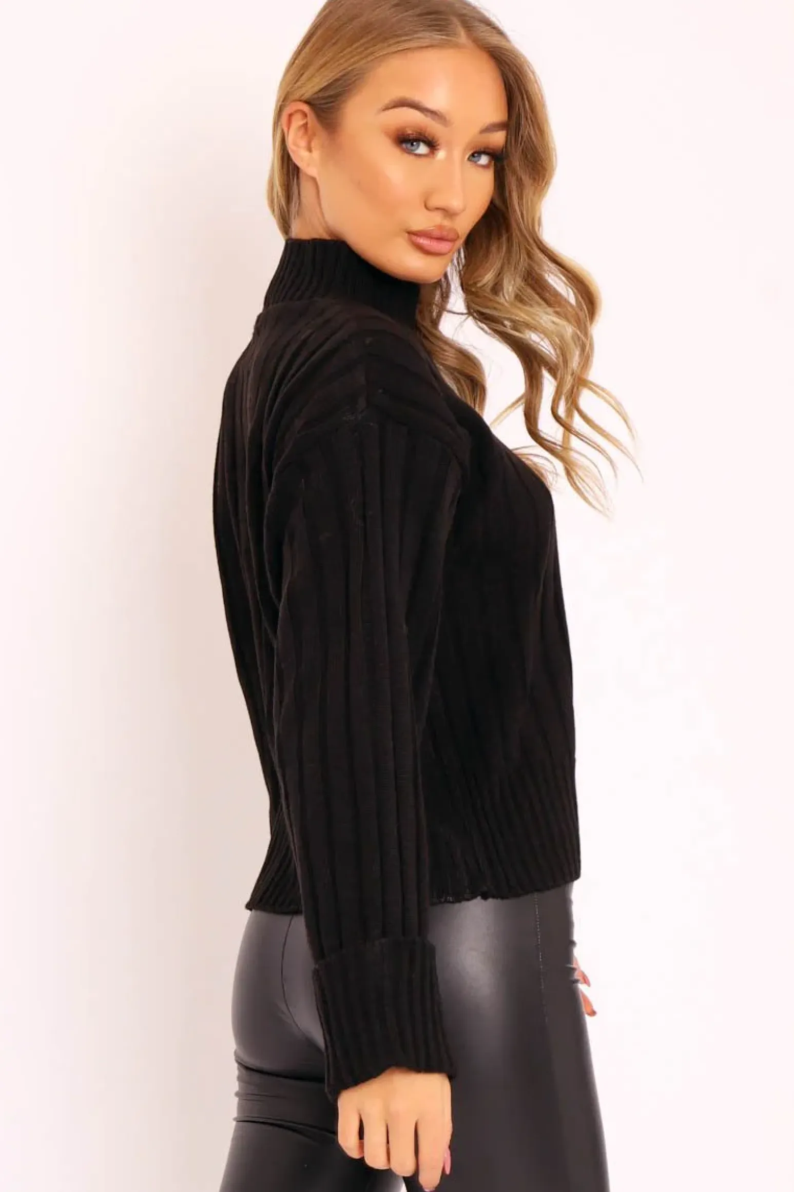 Rebellious Fashion Black Knit High Neck Jumper - Jaelynn