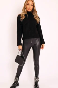 Rebellious Fashion Black Knit High Neck Jumper - Jaelynn