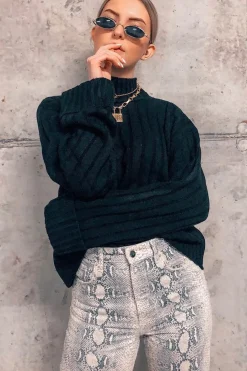 Rebellious Fashion Black Knit High Neck Jumper - Jaelynn