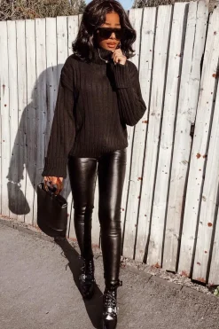 Rebellious Fashion Black Knit High Neck Jumper - Jaelynn