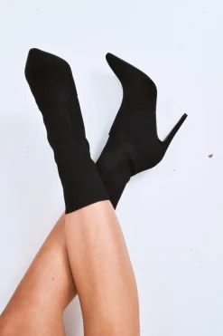 Rebellious Fashion Black Knit Insert Stiletto Sock Boots - Zahara