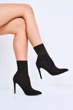 Rebellious Fashion Black Knit Insert Stiletto Sock Boots - Zahara