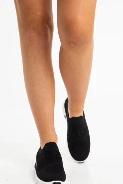 Rebellious Fashion Black Knit Slip On Chunky Sole Trainers - Fynlee