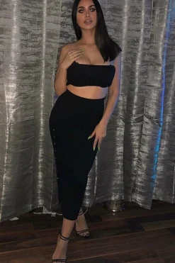 Rebellious Fashion Black Knitted Bandeau And Skirt Co-Ord - Sidra