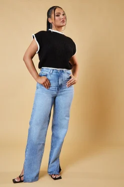 Rebellious Fashion Black Knitted Contrast Edge Cropped Top - Bethany