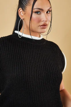 Rebellious Fashion Black Knitted Contrast Edge Cropped Top - Bethany