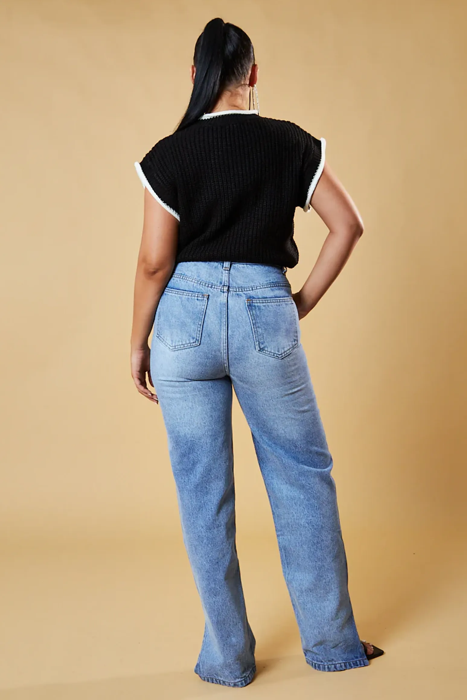 Rebellious Fashion Black Knitted Contrast Edge Cropped Top - Bethany