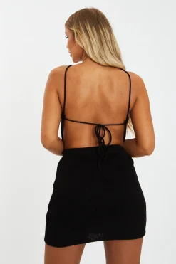 Rebellious Fashion Black Knitted Crop Top & Mini Skirt Set - Kelsey