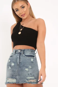 Rebellious Fashion Black Knitted Halterneck Crop Top - Golde