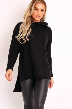 Rebellious Fashion Black Knitted Hoodie Jumper - Capri