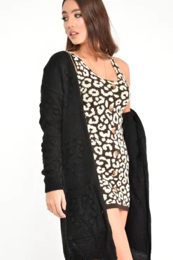 Rebellious Fashion Black Knitted Longline Bobble Cardigan - Annette