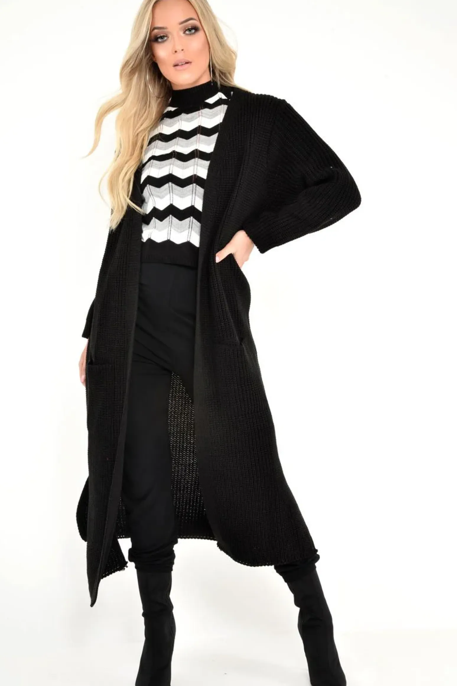 Rebellious Fashion Black Knitted Longline Cardigan - Jadamarie