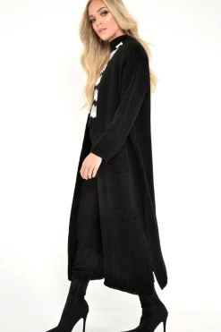 Rebellious Fashion Black Knitted Longline Cardigan - Jadamarie