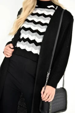 Rebellious Fashion Black Knitted Longline Cardigan - Jadamarie