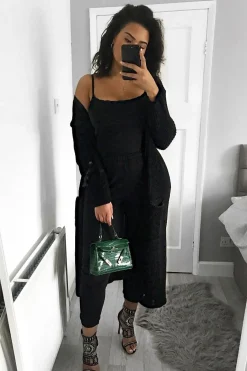 Rebellious Fashion Black Knitted Longline Cardigan - Jadamarie