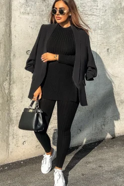 Rebellious Fashion Black Knitted Loungewear Set - Jordi