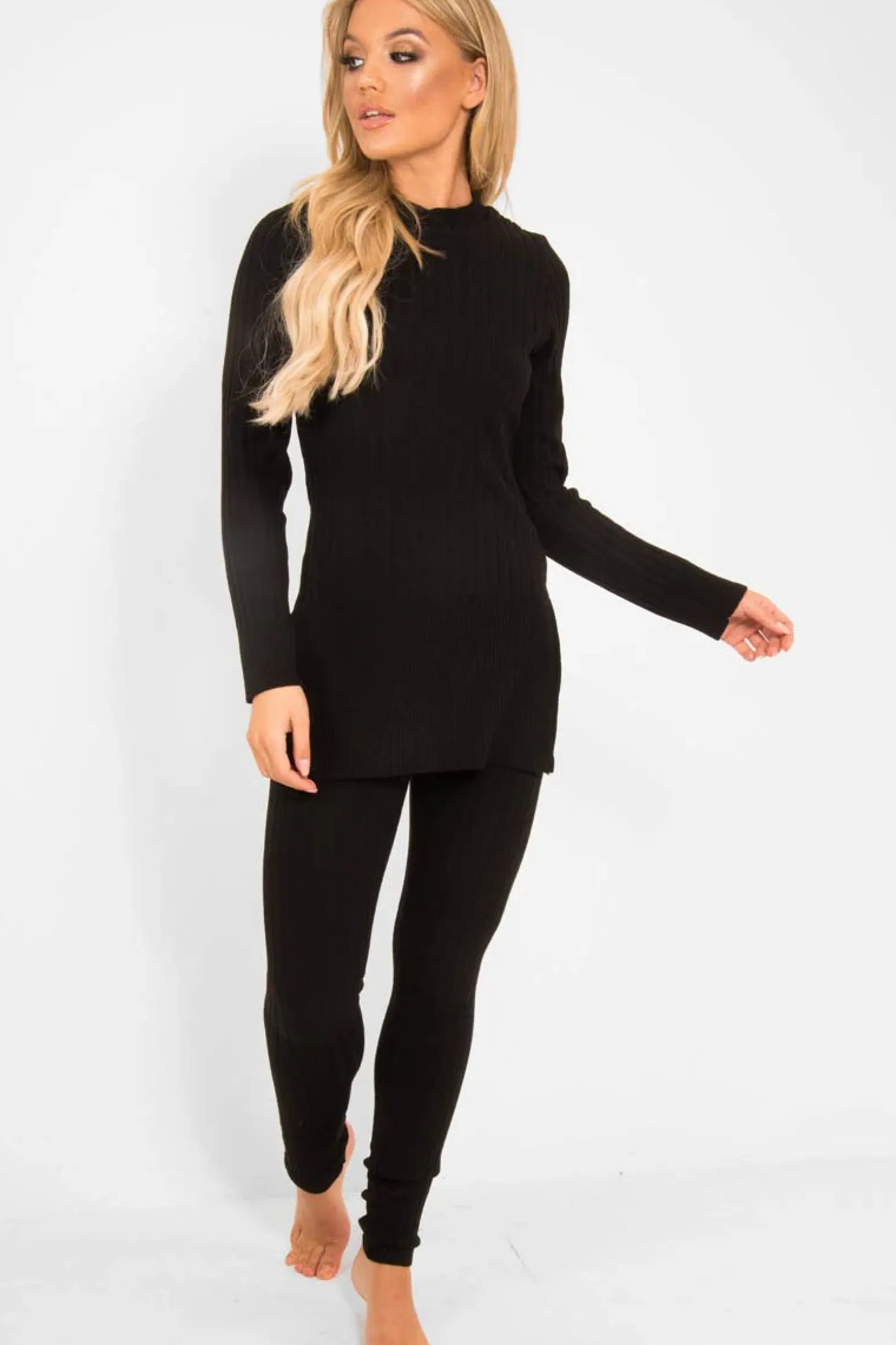 Rebellious Fashion Black Knitted Loungewear Set - Jordi