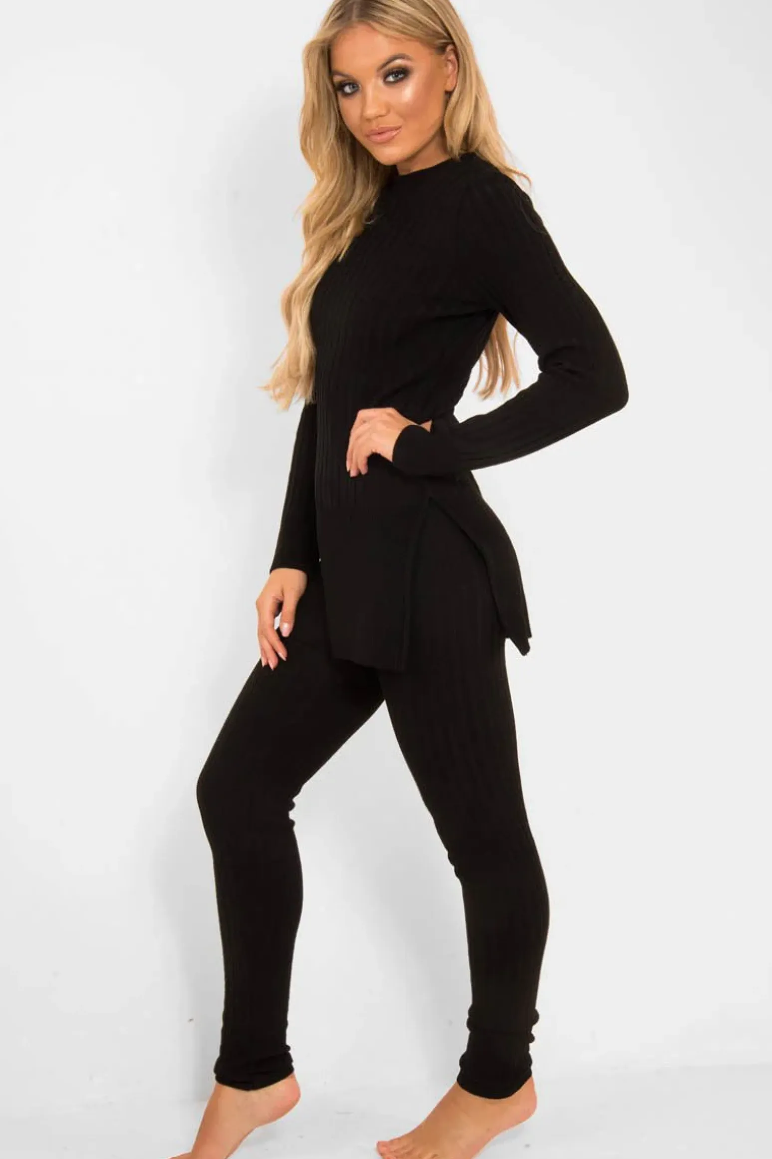 Rebellious Fashion Black Knitted Loungewear Set - Jordi