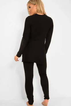 Rebellious Fashion Black Knitted Loungewear Set - Jordi