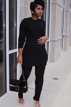 Rebellious Fashion Black Knitted Loungewear Set - Jordi