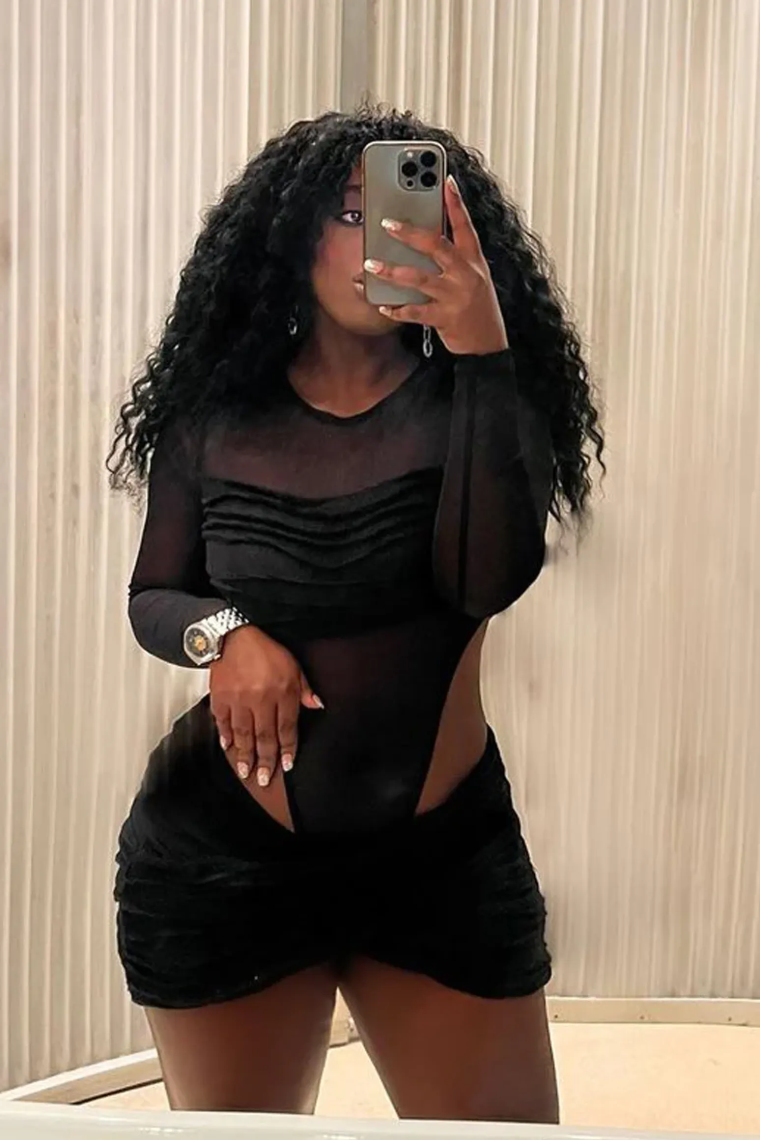 Rebellious Fashion Black Knitted Mesh Bodysuit & Wrap Mini Skirt Set - Hailey