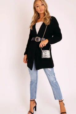 Rebellious Fashion Black Knitted Oversized Pocket Detail Cardigan - Anna