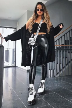 Rebellious Fashion Black Knitted Oversized Pocket Detail Cardigan - Anna