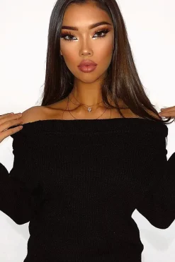 Rebellious Fashion Black Knitted Ruffle Jumper with Elasticated hems - Eve