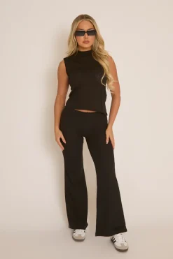 Rebellious Fashion Black Knitted Sleeveless Top and Trouser Co-ord - Adelaide