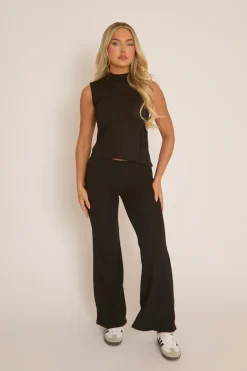 Rebellious Fashion Black Knitted Sleeveless Top and Trouser Co-ord - Adelaide