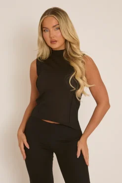 Rebellious Fashion Black Knitted Sleeveless Top and Trouser Co-ord - Adelaide