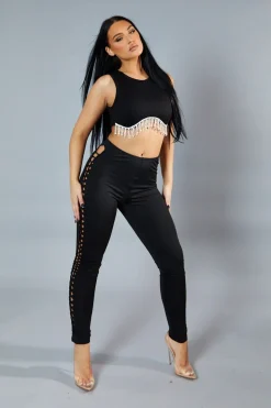 Rebellious Fashion Black Knot Detail Leggings - Brigitta