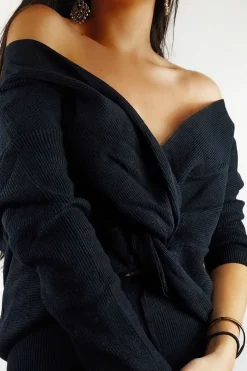 Rebellious Fashion Black Knot Front Knit Loungewear Set - Lorelei