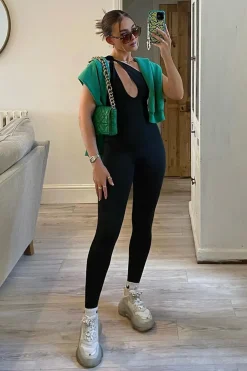 Rebellious Fashion Black Knot Strap Slinky Jumpsuit - Imani