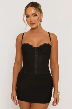 Rebellious Fashion Black Lace Back Boned Corset Top - Aleks