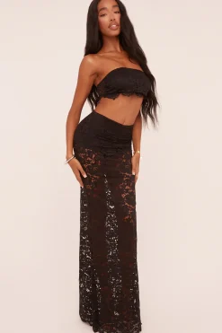 Rebellious Fashion Black Lace Bandeau Cropped Top & Maxi Skirt Co-ord Set - Nian